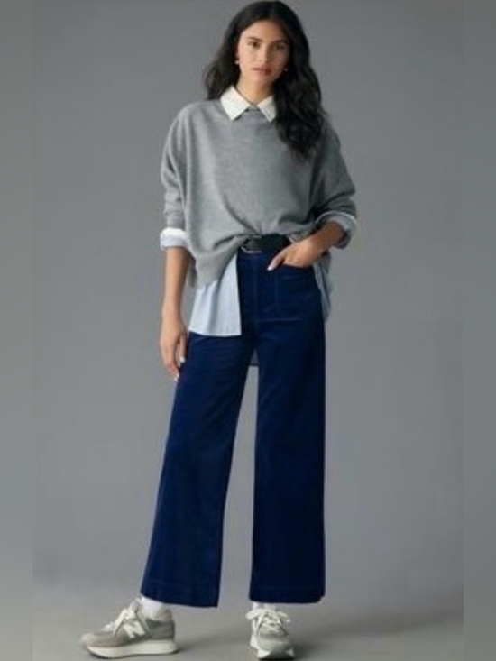 Maeve Denim - Anthropology Colette Cropped Corduroy
Wide-Leg Trousers by Maeve Indigo Size 29